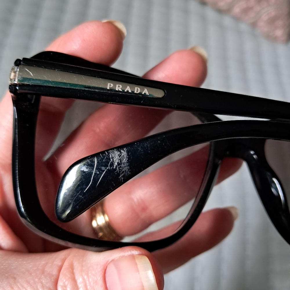 Prada Sunglasses SPR14P Ladies 1AB0A7 Black and Silver, Black Gray Gradient - Picture 5 of 12